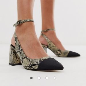 ASOS DESIGN pointed mid-heels in natural snake